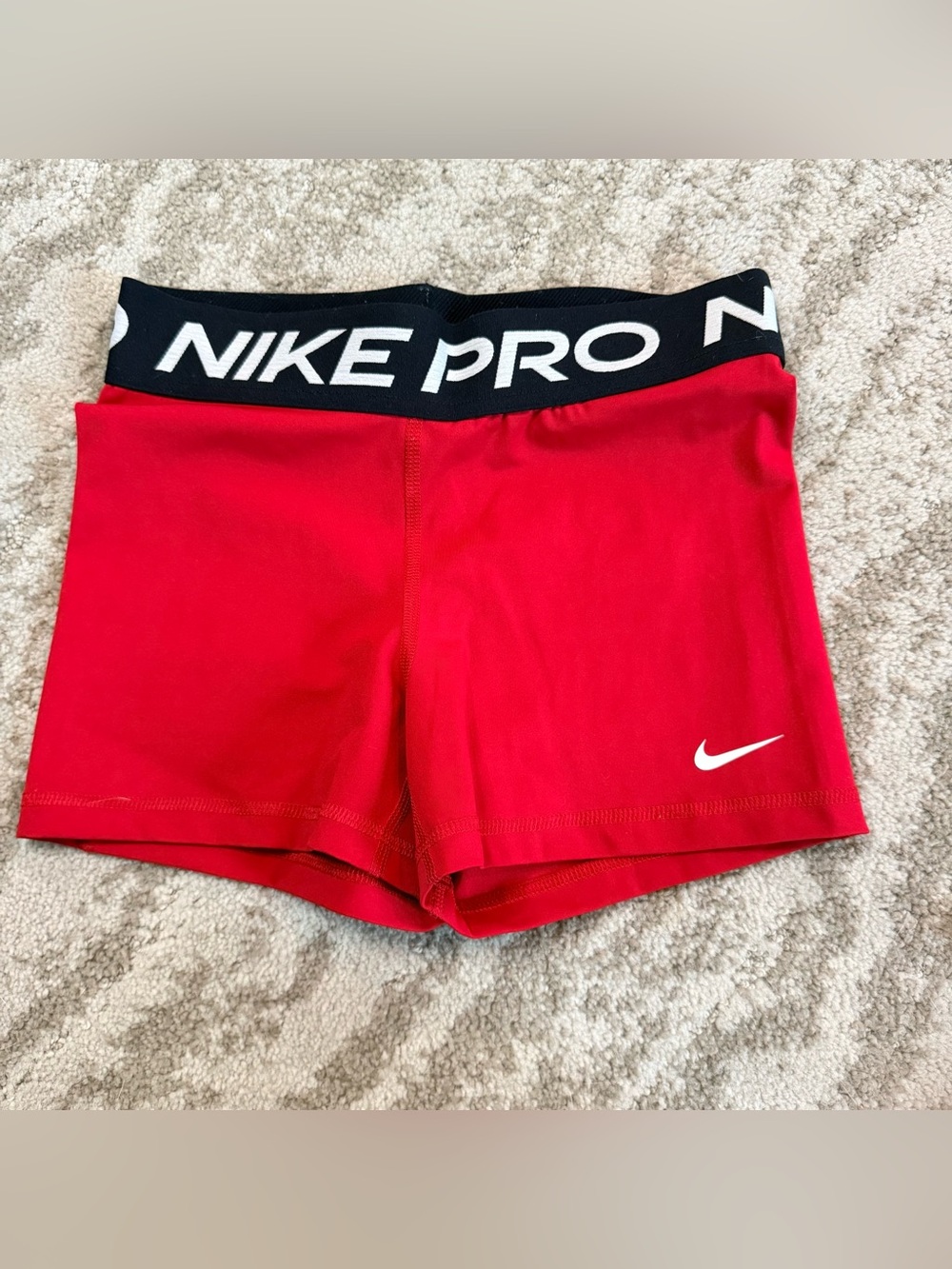 Nike Pro Red Athletic Compression Shorts with Black Waistband